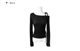 Block Unbalance Off Shoulder Shirred Long Sleeve Tee