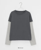 [BAONHAUS] Crein Stripe Color Matching Layered Long Sleeve Tee