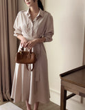 Chestnut Pintuck Collar Shirt Long One Piece (Strap Set)
