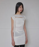 Asymmetrical Draped Strap Roll-Up Dress