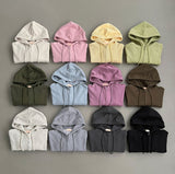 Pile Two-Way Plain Color Hood Zip-Up