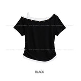 Steen Wood Button Layered One-Shoulder Short Sleeve