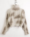 Dual Washing Cable Two-Way High Neck Crop Long Sleeve Knit Zip-Up