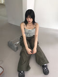 Bakin Nylon Cargo Two-Way Banding Long Wide Jogger Pants