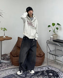 Raton Crop Lettering Brushed Hood Zip-Up