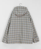 [unisex] Kiteri Fleece Check Hood Half Coat