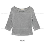 [U-BASIC] Nut Boat Neck Slim Crop Three Quarter Tee