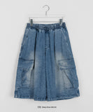 [unisex] Colds Banding Bermuda Big Cargo Denim Pants