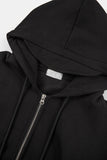 Unbalance rib banding fleece hood zip-up