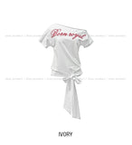 Royal lettering strap unbalanced shoulder short sleeves