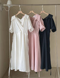 Vientiane Collar Wrap Puff Short Sleeve Flare One Piece