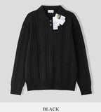 Lot cable button collar knit