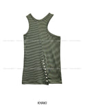 Pin Stripe Unbalance Button Sleeveless