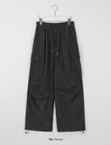 [unisex] Kakoni banding string corduroy wide parachute cargo pants