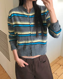 Runley Striped Shibori Round Neck Long Sleeve Cardigan