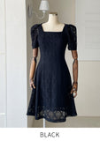 Hush Puff Punching Lace Flare Mini One Piece