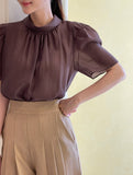 Grace Chiffon Shirring Short Sleeve Blouse