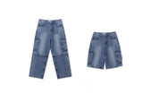 Cutout Zipper Cargo Two-Way Denim Pants