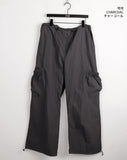 Sinjeu String Pocket Nylon Two-Way Long Wide Pants
