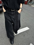 Cut-off wide denim pants
