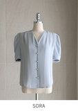 Shawang chiffon color matching shirring short sleeve blouse