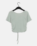 Chano Ribbon Strap Round Shirring Cropped Short-Sleeved T-Shirt