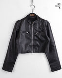 Bottle Biker Pocket Cropped Leather Jacket