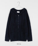 [unisex] Akuno two-way cable over knit hood zip-up