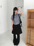 Karen Stripe Short Sleeve Collar Slim Shirt