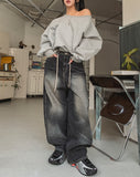 Tinted Washed String Balloon Denim Pants