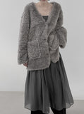 Blanket Pocket V-Neck Fur Cardigan