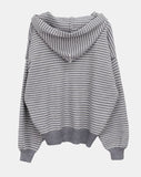 Atil Stripe Two-Way Loose Knit Hooded Zip-Up