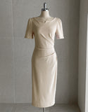 Mons Notch Drape Shirring Short Sleeve One Piece