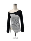 Butterful Lettering Unbalanced Off-Shoulder Long Sleeve