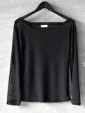 Boat neck long sleeve see-through knit