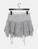 Daken Lace Tiered Ribbon Shirring Flare Mini Skirt