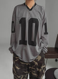 Sporty Numbering Mash V-Neck Long Sleeve