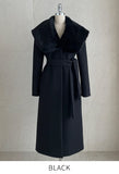 Devel Mink Fur Collar Wool Long Coat (Belt Set)