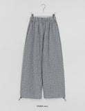 [BAONHAUS] Revish Summer Seersucker Check Banding Wide Pants