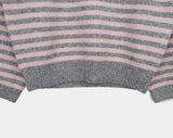 Hira Round Henley Neck Button Stripe Knit