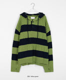 [unisex] Araki Stripe Cable Hood Warmer Knit