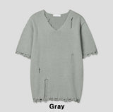 Atelie damage V-neck short sleeves knitwear