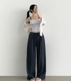 Rustling Color Matching Ice Wide Slacks Banding Pants