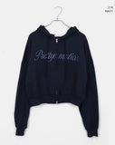 Arring Pretty Motion Lettering Pocket Long Sleeve Hood Zip-Up