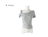 Dis Twist Strap Shoulder Lace Short Sleeve T-shirt