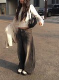 Get Black Blue Washing Wide Pants