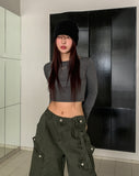 [U-BASIC] Sling U-neck crop long sleeve