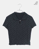 Soming Flower Round Collar Frill Short Sleeve T-Shirt
