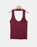 Dender Button Halter Short Sleeve T-shirt