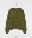 Kyudijeu Color Round Plain Knit Cardigan